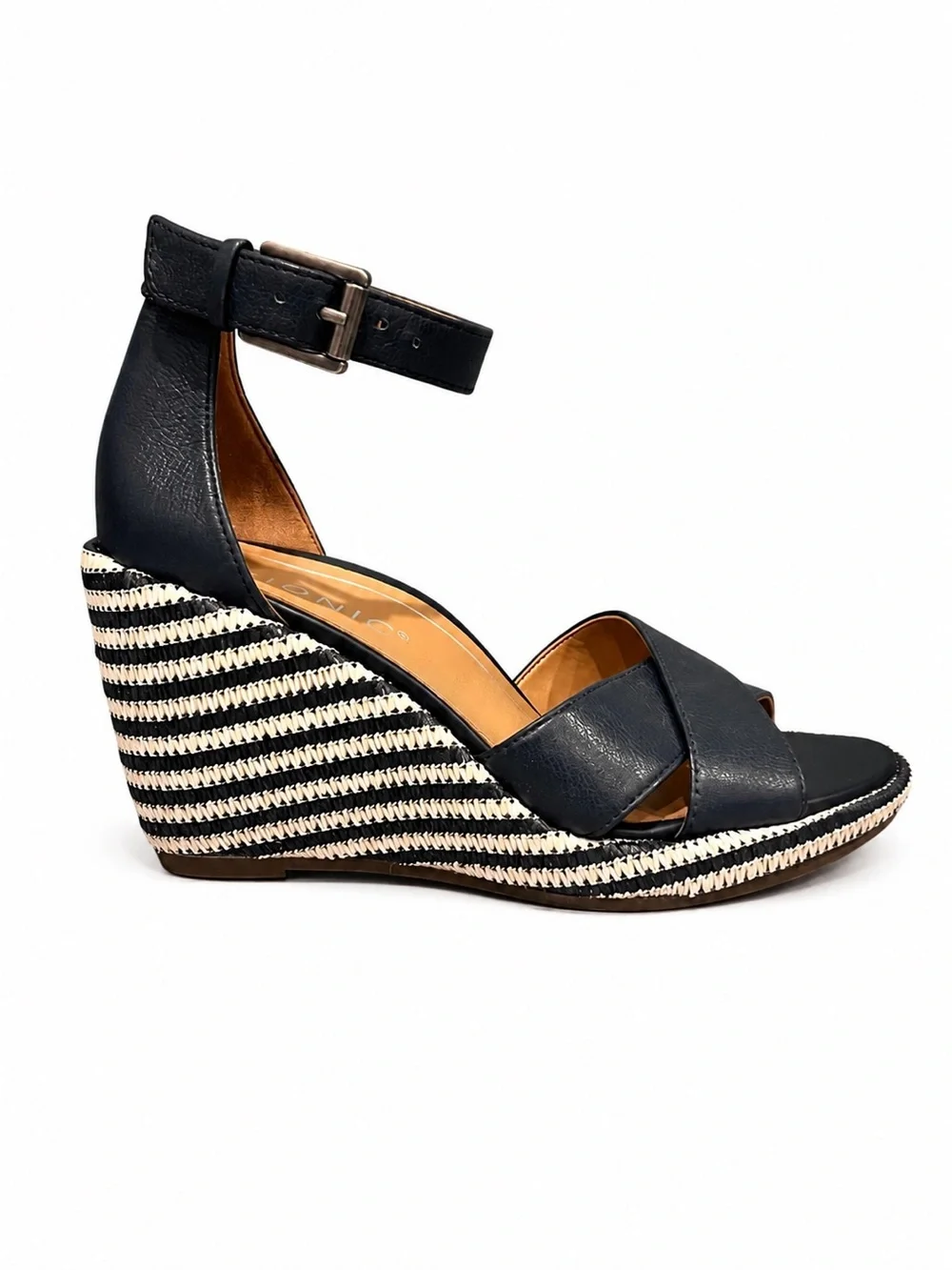 Vionic Navy Striped Wedge Sandals Women’s Size 5